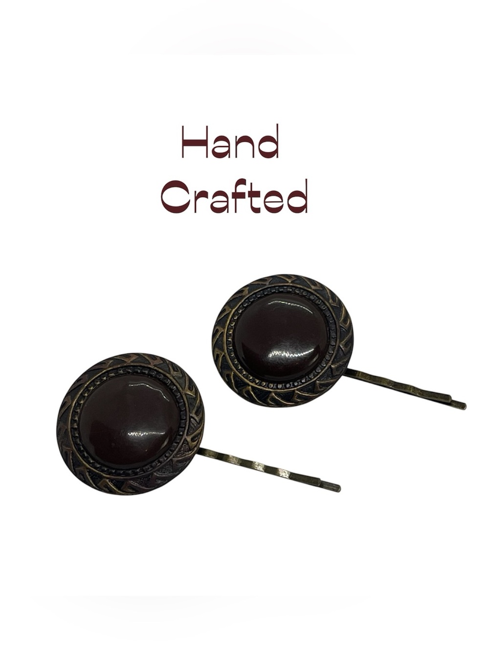 Handmade Brown Antique Gold Hair Clips Repurposed Vintage Buttons Set of 2 NWOT
